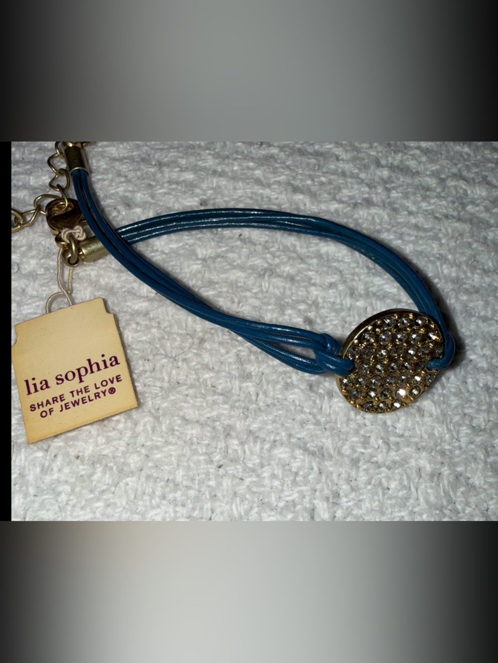 Lia Sophia Blue Cord Bracelet with Gold Crystal Disc